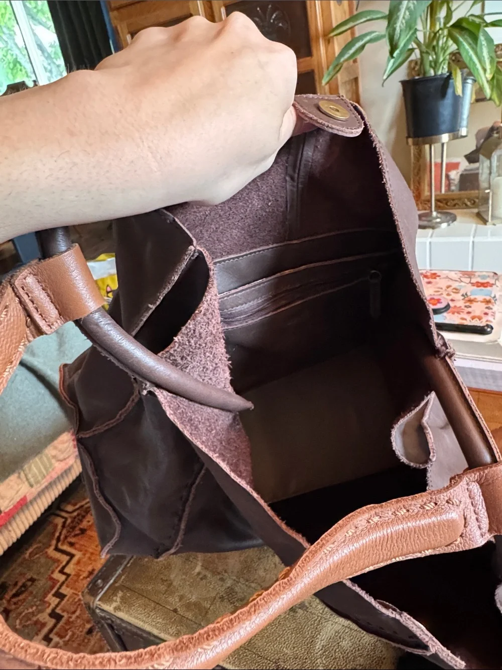 The Sak Dark Brown Shoulder Tote with Tan Handle and Tassel - Picture 5 of 6